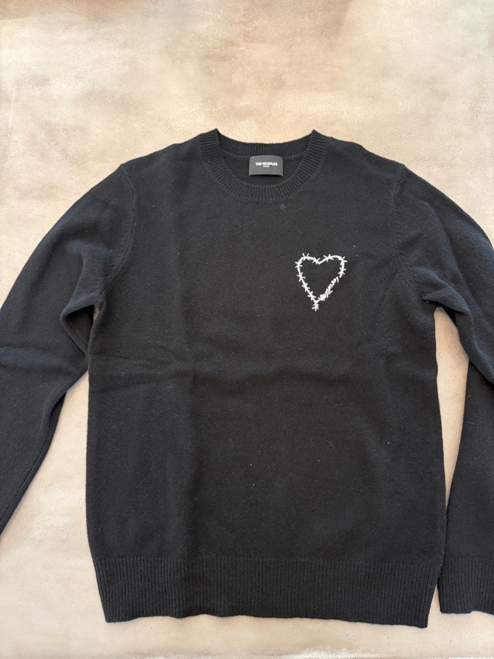 😎 The Kooples Black Crewneck Sweater with White Barbed Heart